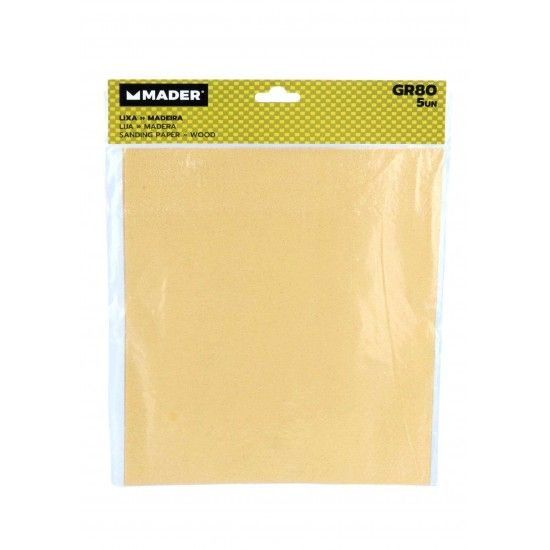 Lixa para Madeira, 230x280mm, GR80, 5Un refª 31260 MADER Lixa para Madeira, 230x280mm, GR80, 5Un refª 31260 MADER