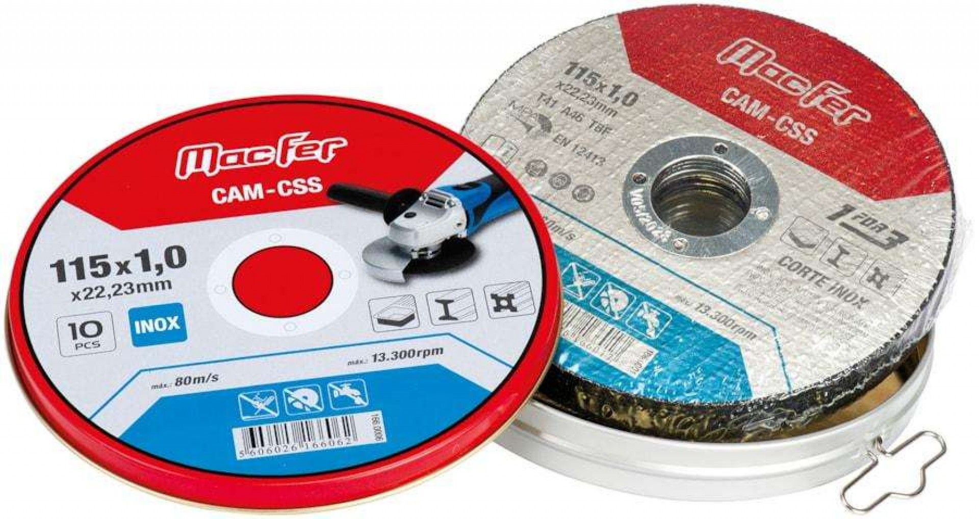 Pack disco abrasivo corte inox CAM-CSS-10 115x1x22,23mm (10pçs) refª 166.0006 MACFER