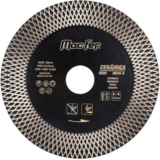 Disco diamantado Cermica Rede MX05-D 125mm x 10/20mm ref 092.0180 MACFER