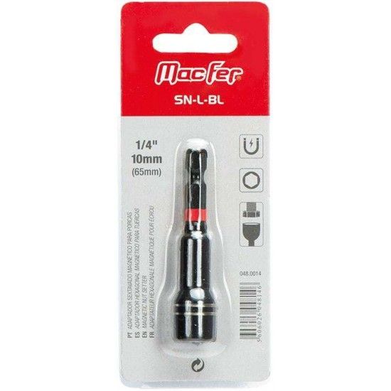 Adaptador sextavado magnético para porcas SN-L-BL 1/4" 10mm (65mm) refª 048.0014 MACFER Adaptador sextavado magnético para porcas SN-L-BL 1/4" 10mm (65mm) refª 048.0014 MACFER
