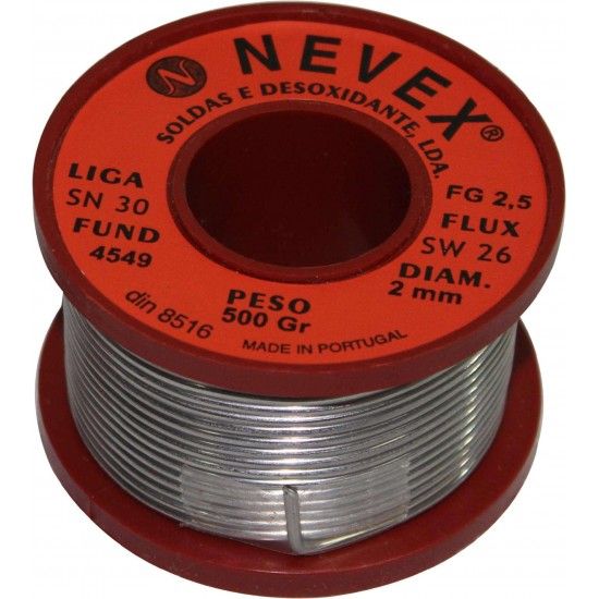 Solda  Estanho com Resina, 2mm, 500g - NEVEX ref 98069 MADER