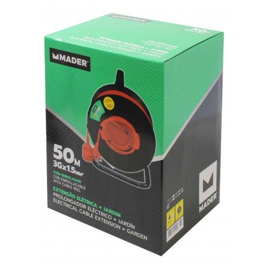 Extensão Elétrica, com Enrolador, 50m, Exterior refª 90675 MADER Extensão Elétrica, com Enrolador, 50m, Exterior refª 90675 MADER
