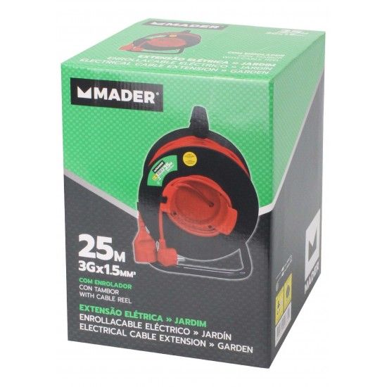 Extensão de Fio Eléctrico com Enrolador, Exterior, 25m refª 90674 MADER Extensão de Fio Eléctrico com Enrolador, Exterior, 25m refª 90674 MADER