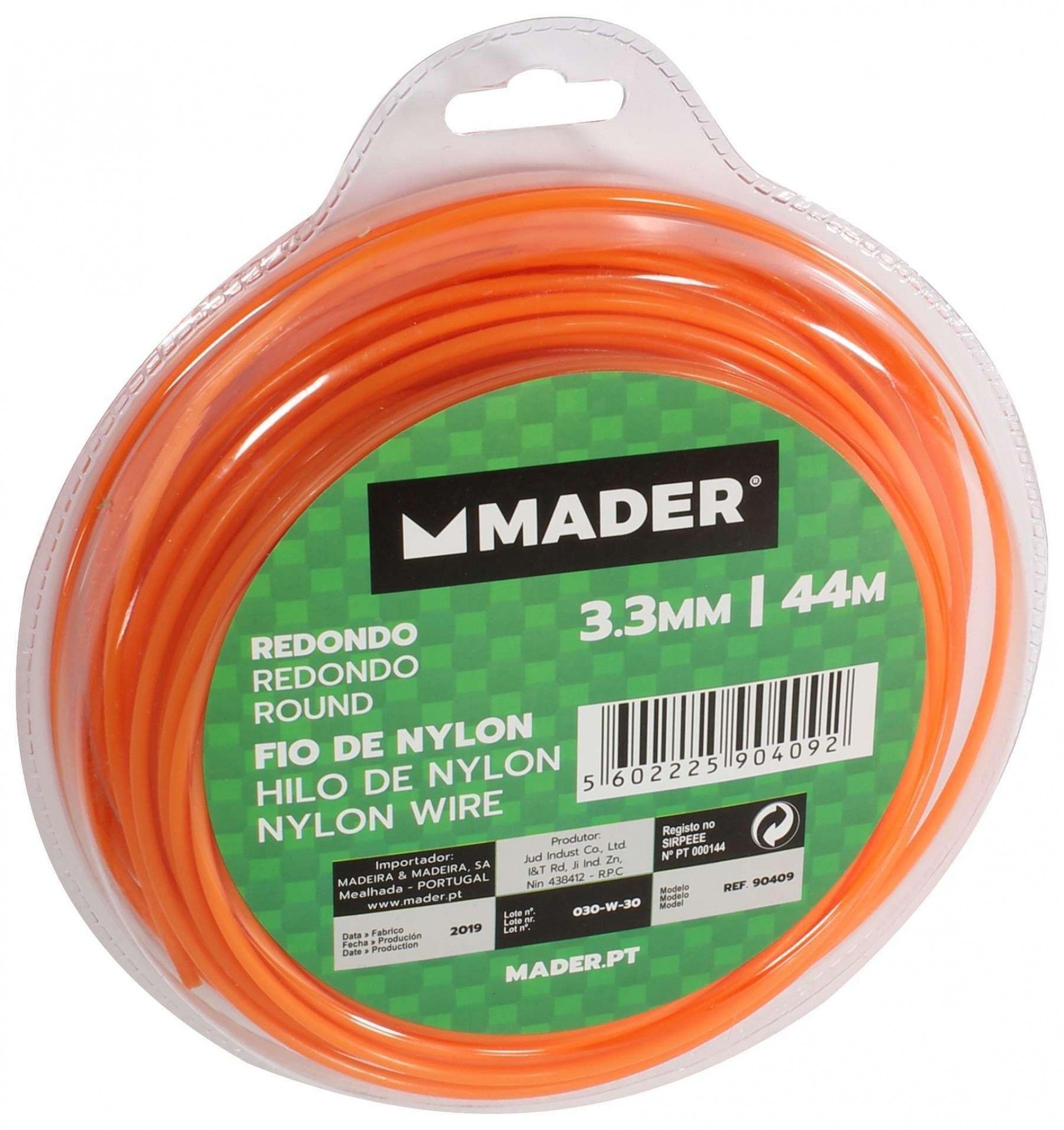 Fio de Nylon, Redondo, 3.3mm, 44m refª 90409 MADER