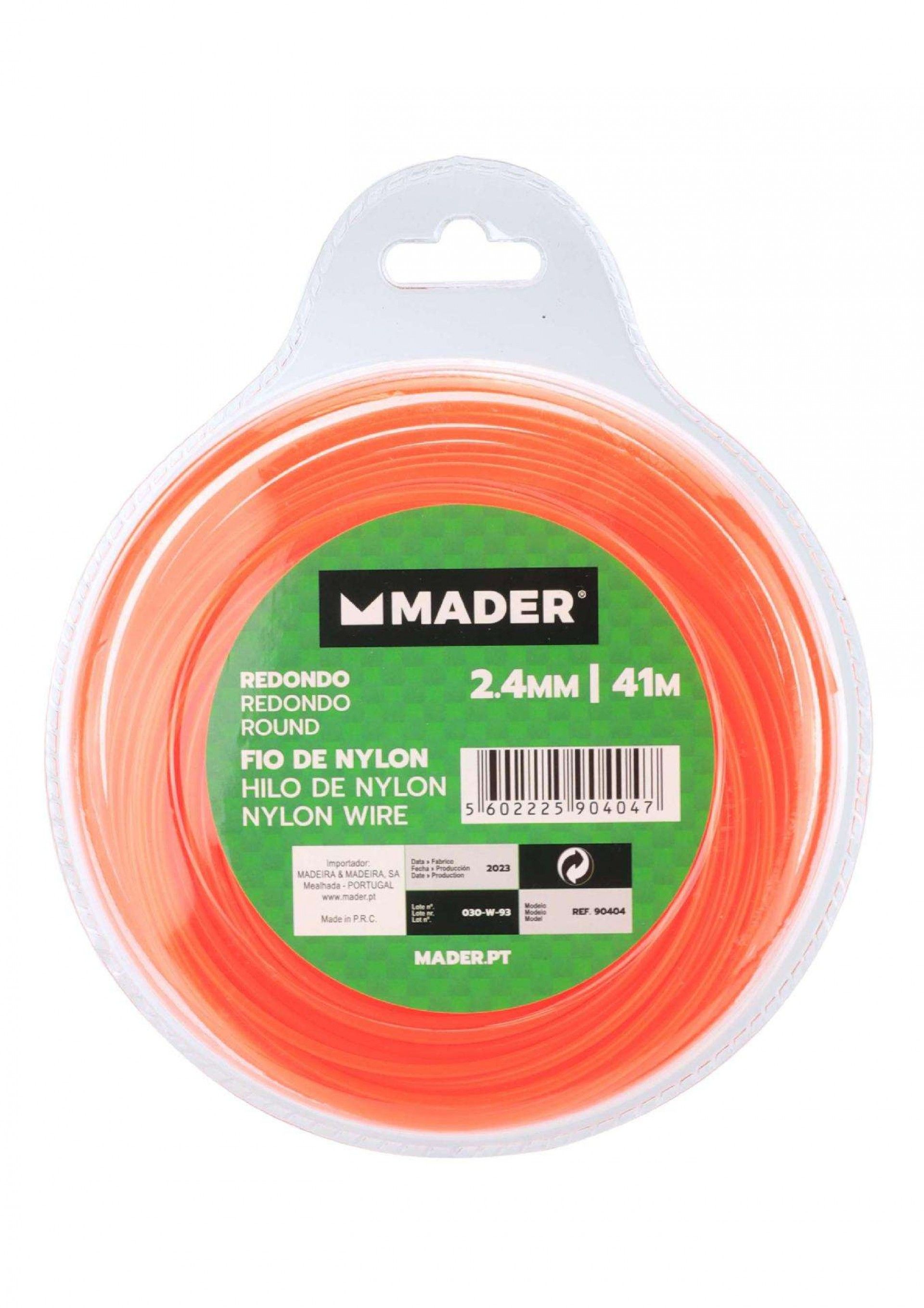 Fio de Nylon, Redondo, 2.4mm, 41m refª 90404 MADER