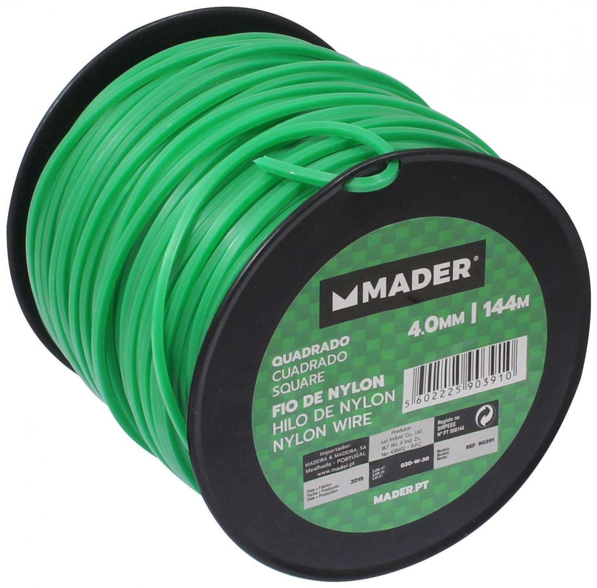 Fio de Nylon, Quadrado, 4mm, 144m refª 90391 MADER