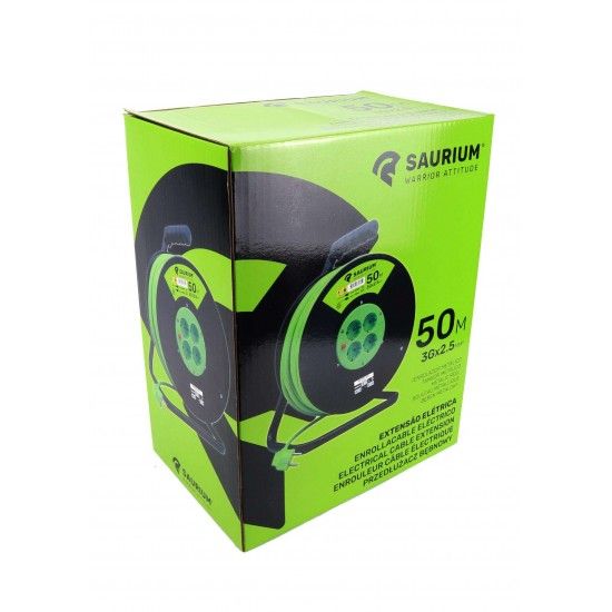 Extensão Elétrica, Enrolador Metálico, 50m, 3G x 2,5mm²  refª 89325 SAURIUM Extensão Elétrica, Enrolador Metálico, 50m, 3G x 2,5mm²  refª 89325 SAURIUM