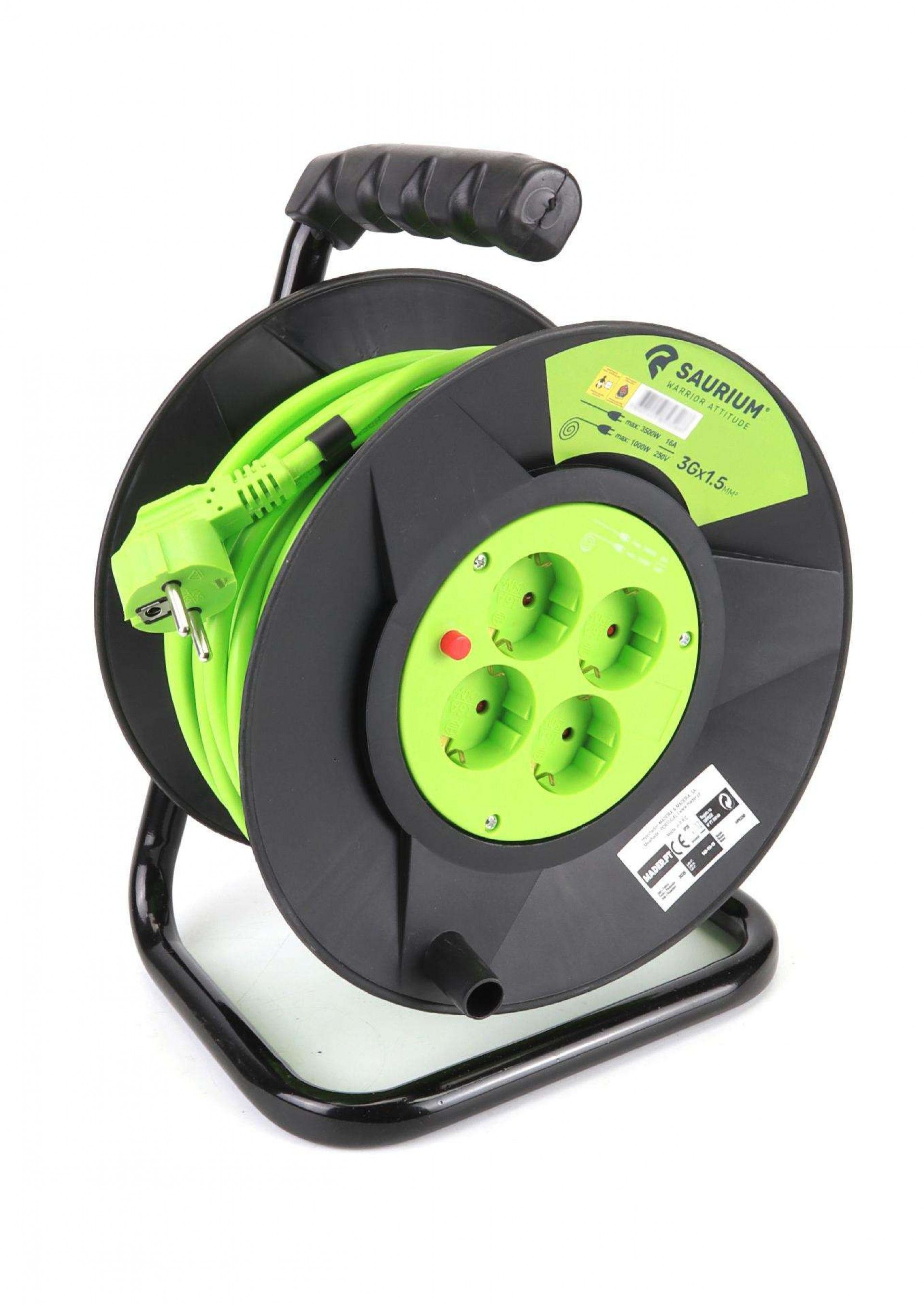 Extensão Elétrica, Enrolador Metálico, 30m, 3G x 2,5mm² refª 89324 SAURIUM