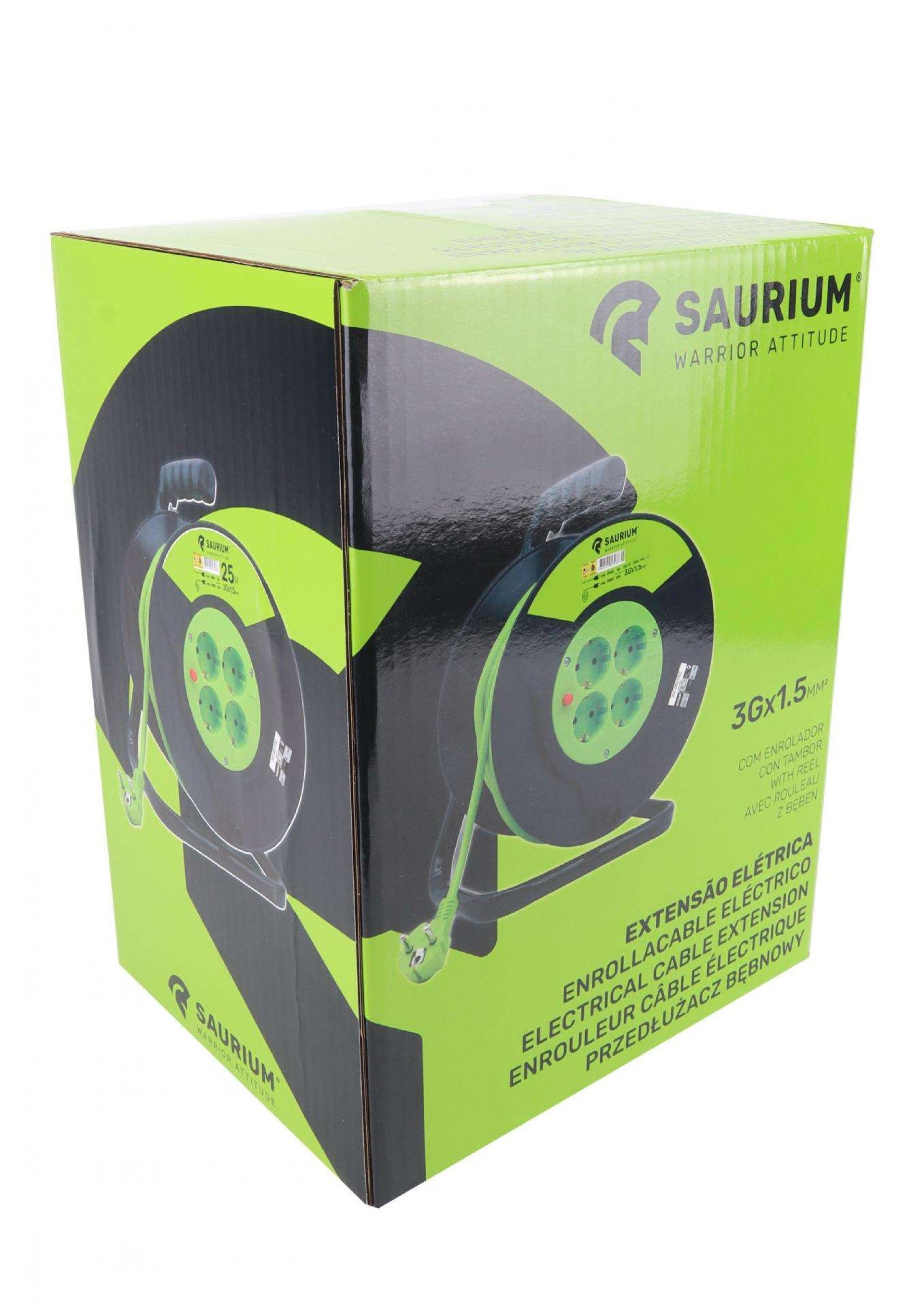 Extensão Elétrica, Enrolador Metálico, 30m, 3G x 2,5mm² refª 89324 SAURIUM