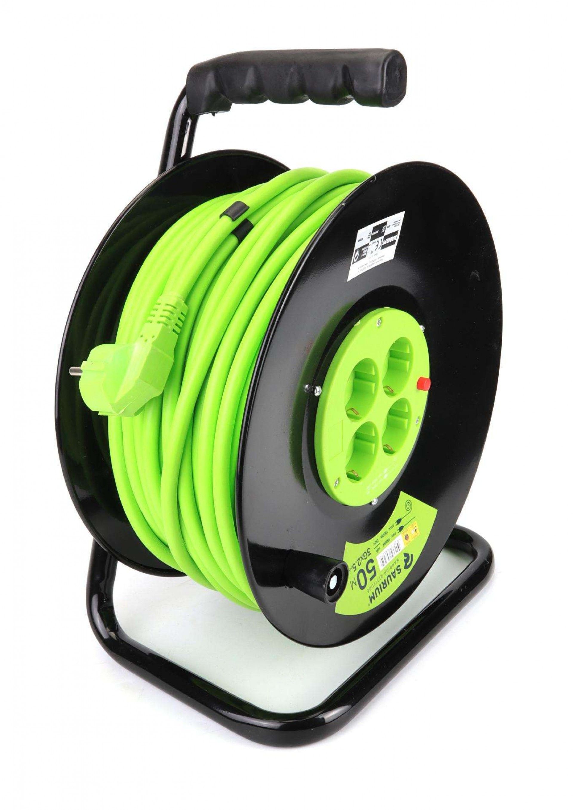 Extensão Elétrica, Enrolador Metálico, 50m, 3G x 2,5mm² refª 89325 SAURIUM