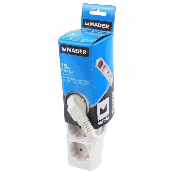 Extensão Elétrica, com Interruptor, 3 Tomadas, 1.5m, 3G x 2.5mm² refª 89306 MADER Extensão Elétrica, com Interruptor, 3 Tomadas, 1.5m, 3G x 2.5mm² refª 89306 MADER