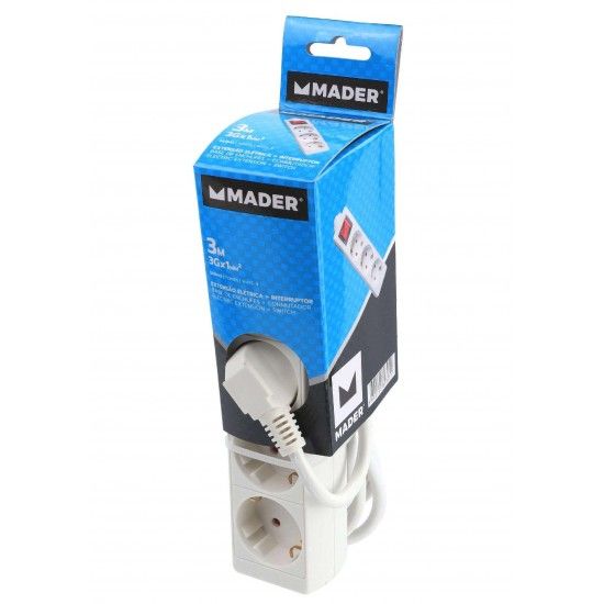 Extensão Elétrica, com Interruptor, 3 Tomadas, 3m, 3G x 1.0mm² refª 89305 MADER Extensão Elétrica, com Interruptor, 3 Tomadas, 3m, 3G x 1.0mm² refª 89305 MADER