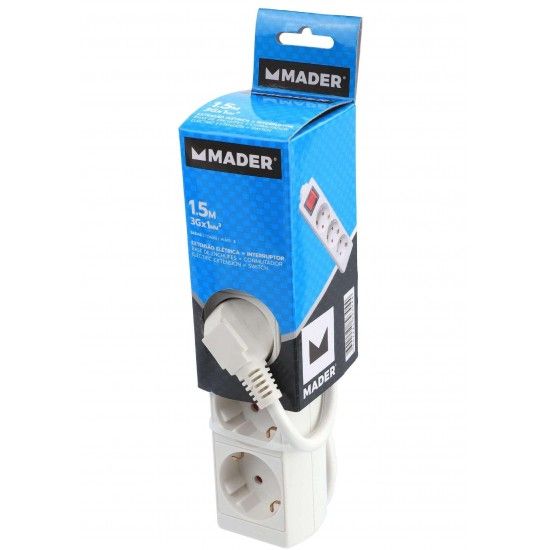 Extensão Elétrica, com Interruptor, 3 Tomadas, 1.5m, 3G x 1.0mm² refª 89304 MADER Extensão Elétrica, com Interruptor, 3 Tomadas, 1.5m, 3G x 1.0mm² refª 89304 MADER