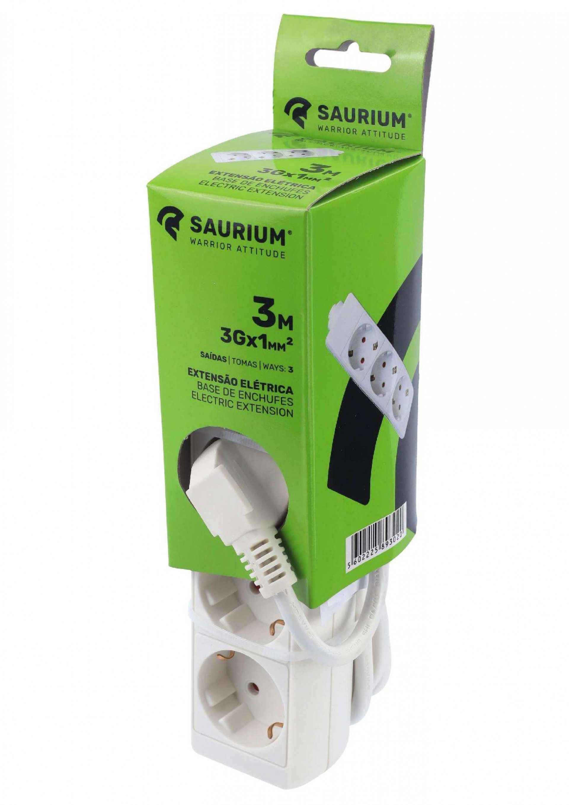 Extensão Eléctrica, 3mx1mm, 3 Tomadas refª 89302 SAURIUM