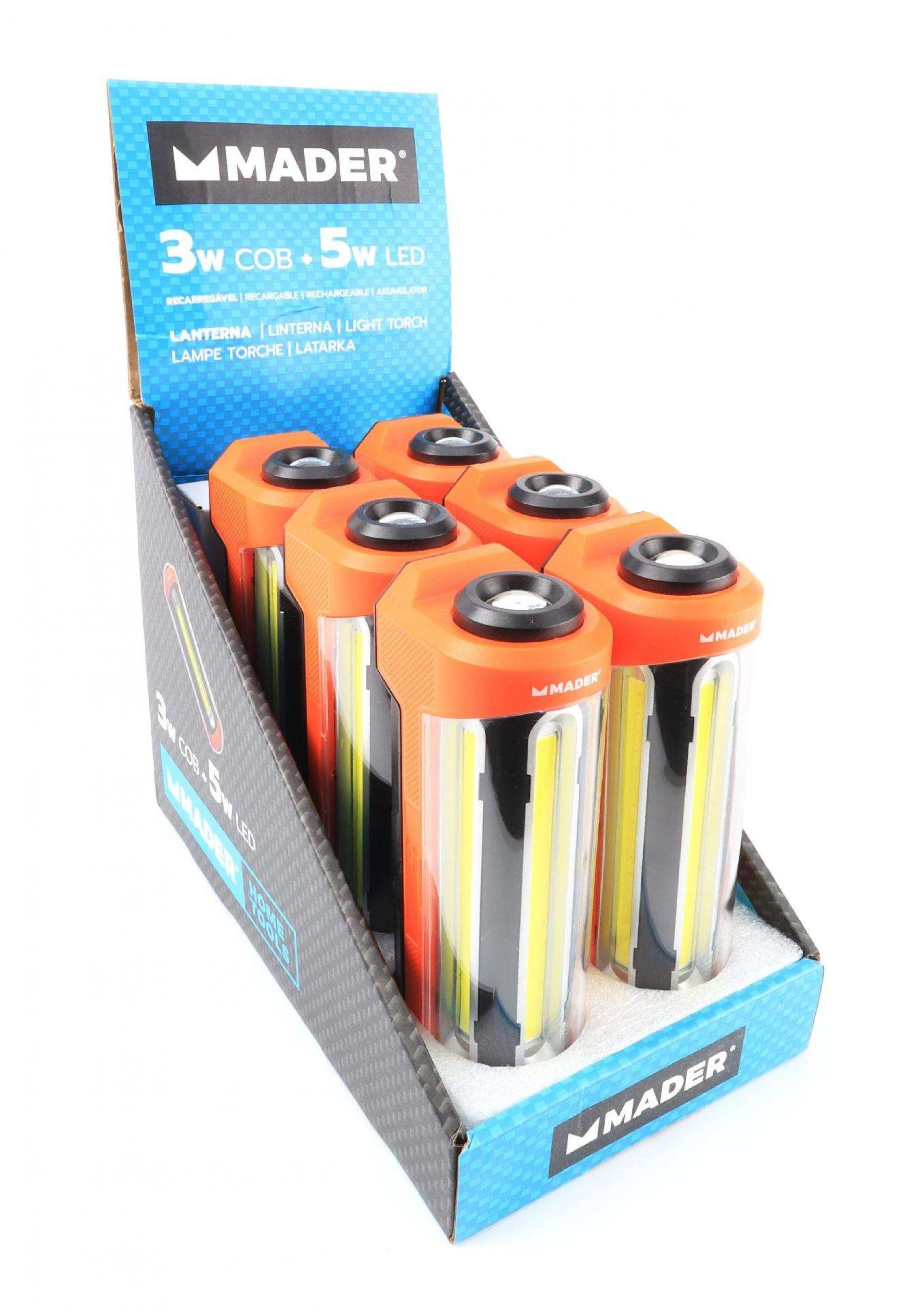 Lanterna Recarregável, 3W COB + 5W LED refª 89284 MADER