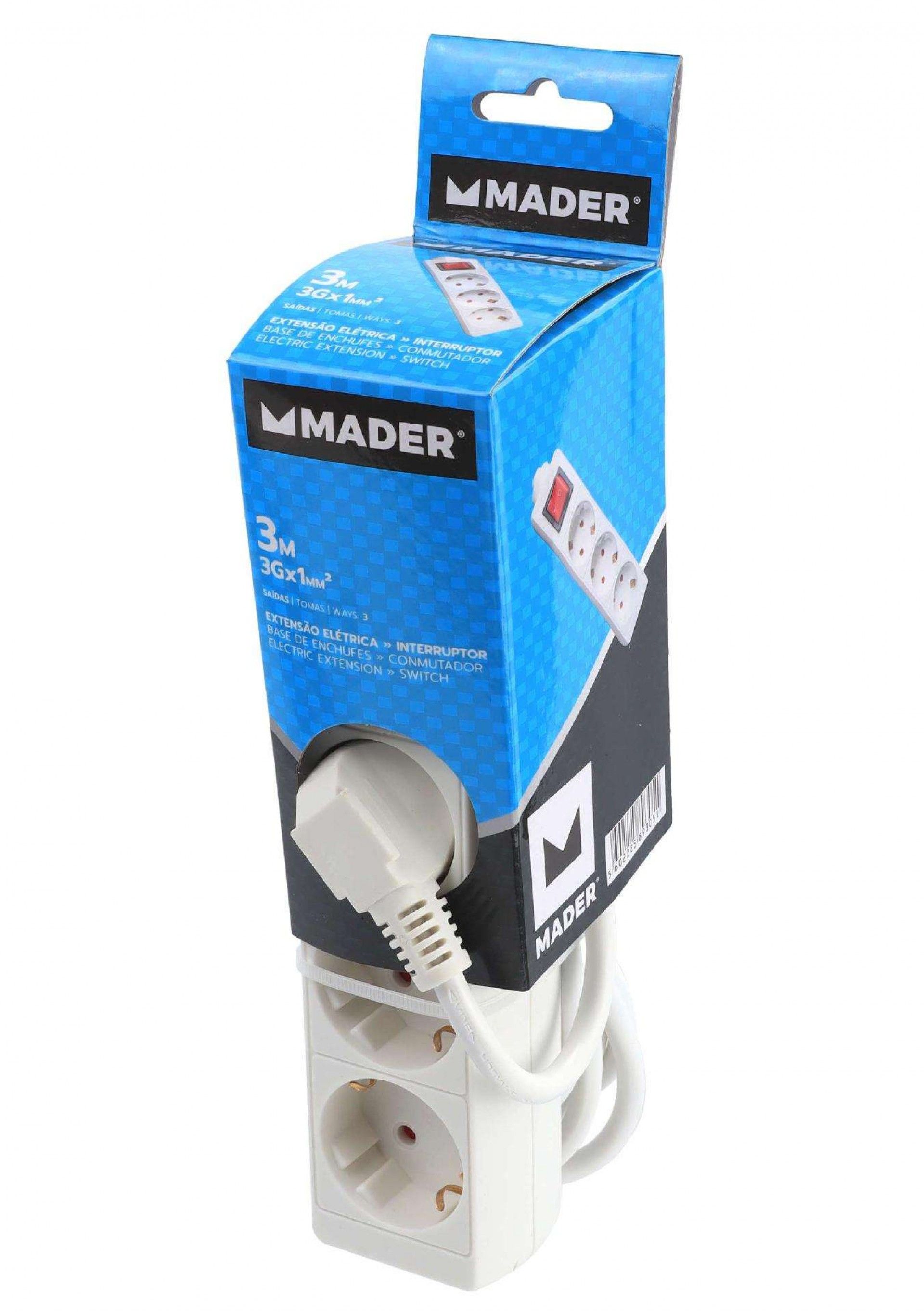 Extensão Elétrica, com Interruptor, 3 Tomadas, 3m, 3G x 1.0mm² refª 89305 MADER