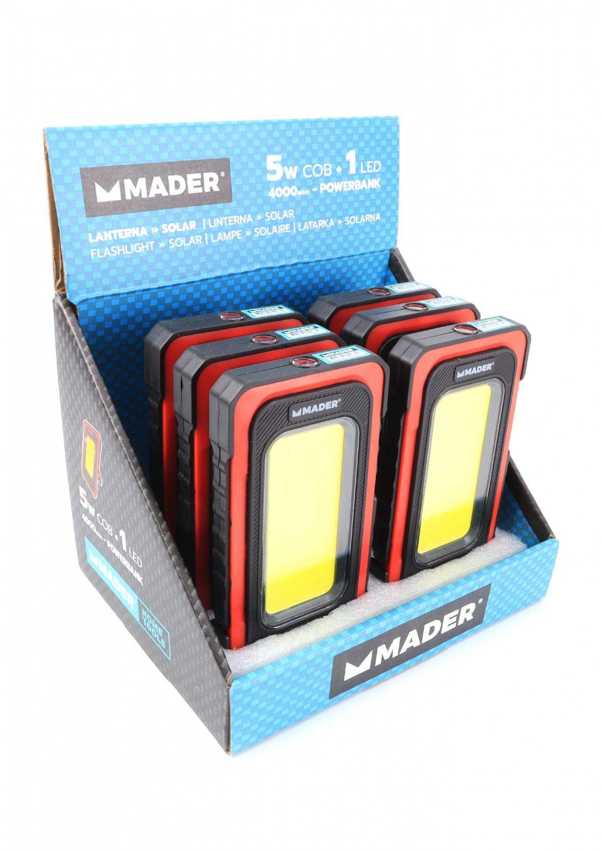Lanterna Recarregável, Solar, Powerbank, 5W COB + 1 LED, 4Ah refª 89283 MADER