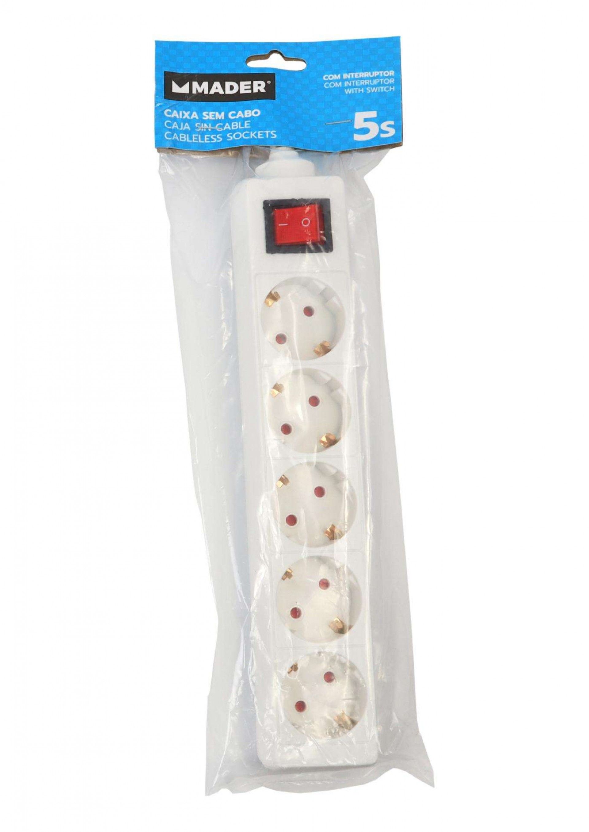 Caixa para Extensão Elétrica, sem Fio, 5 Tomadas ref. 89243 MADER