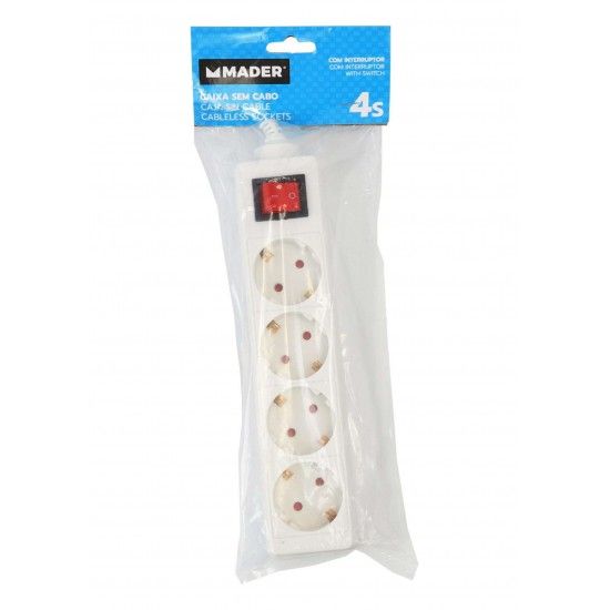 Caixa para Extensão Elétrica, sem Fio, 4 Tomadas ref. 89242 MADER Caixa para Extensão Elétrica, sem Fio, 4 Tomadas ref. 89242 MADER