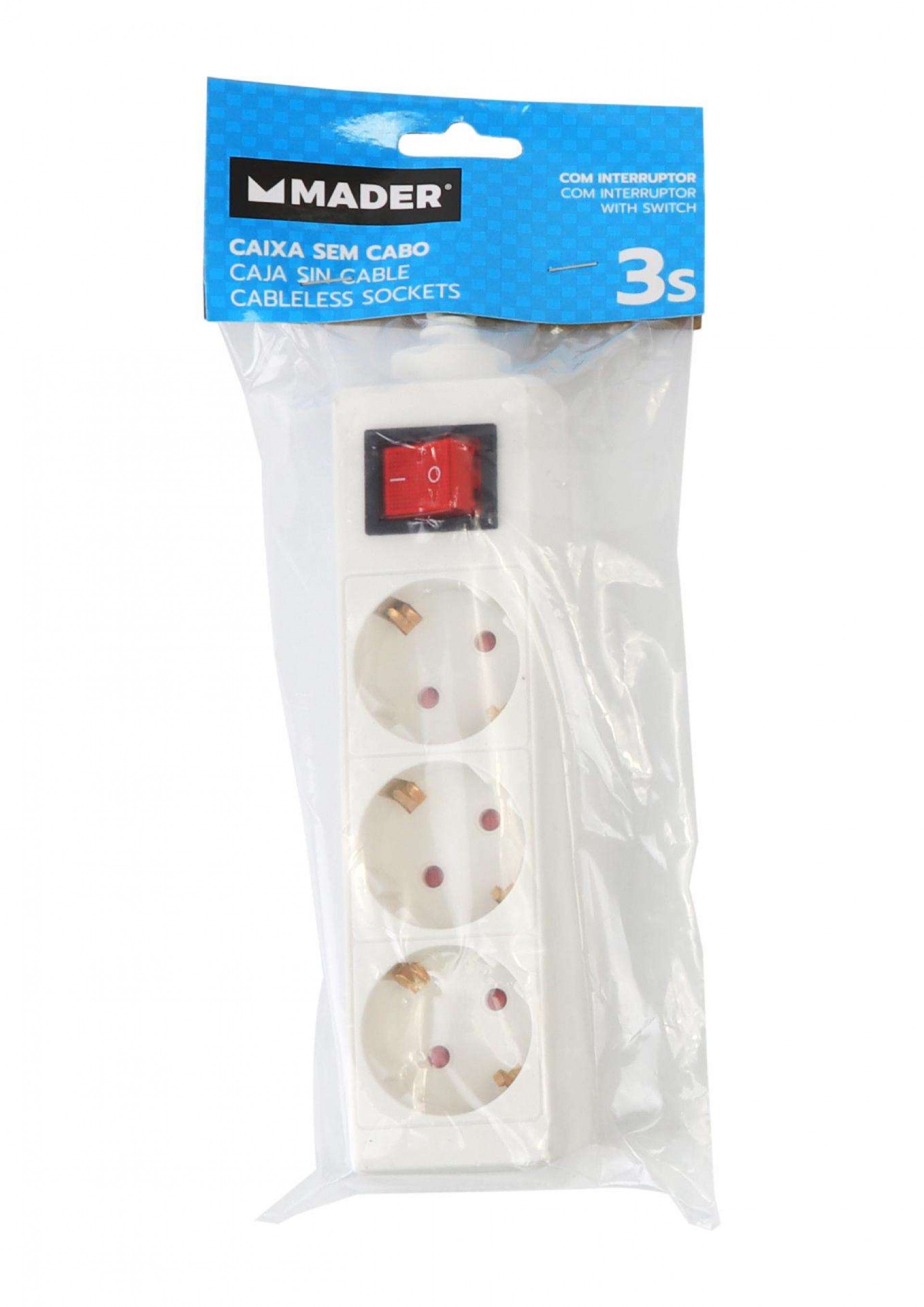 Caixa para Extensão Elétrica, sem Fio, 3 Tomadas ref. 89241 MADER