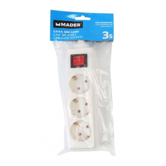 Caixa para Extensão Elétrica, sem Fio, 3 Tomadas ref. 89241 MADER Caixa para Extensão Elétrica, sem Fio, 3 Tomadas ref. 89241 MADER