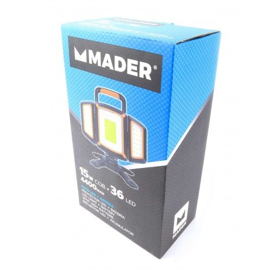 Foco LED com Bateria Recarregável, 15W + 36 LED, 4.4Ah refª 89194 MADER Foco LED com Bateria Recarregável, 15W + 36 LED, 4.4Ah refª 89194 MADER