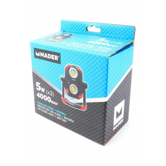 Foco LED com Bateria Recarregável, 5W + 5W (COB), 4Ah refª 89193 MADER Foco LED com Bateria Recarregável, 5W + 5W (COB), 4Ah refª 89193 MADER