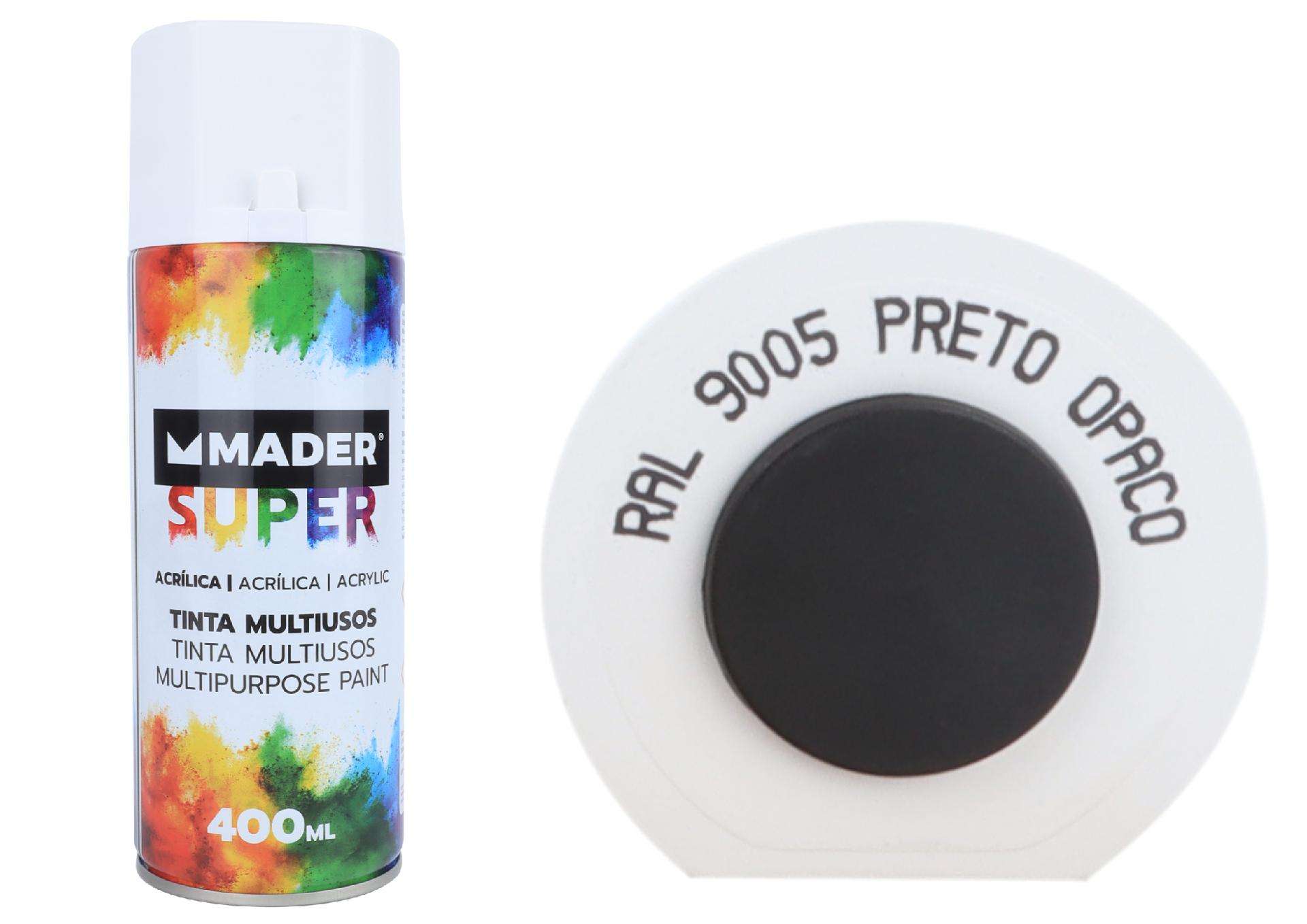 Tinta Spray, Acrílico, refª 9005, Preto Opaco refª 79770 MADER
