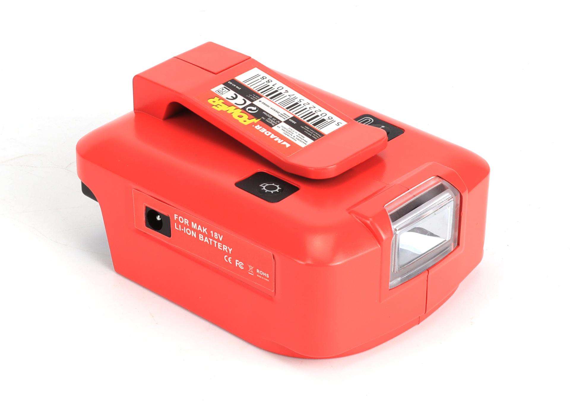 Adaptador com Lanterna, USB A + C, 18V - MADER POWER® ref. 74018 MADER
