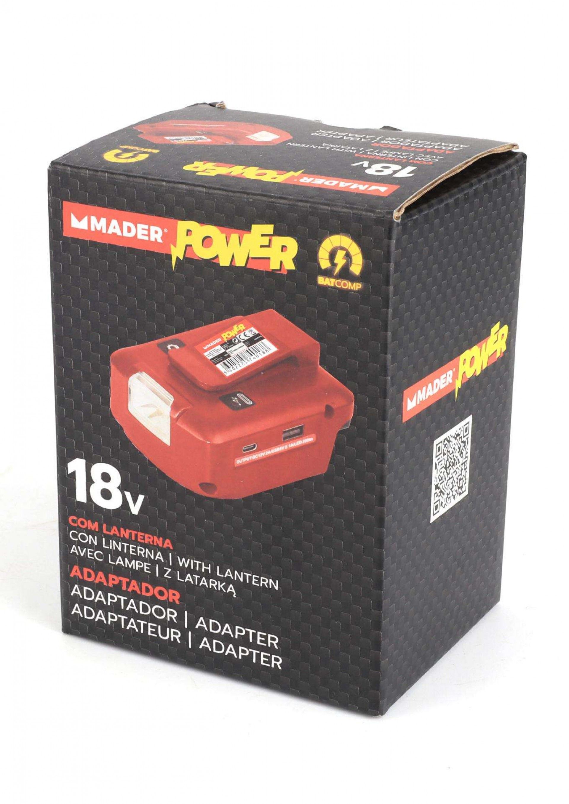 Adaptador com Lanterna, USB A + C, 18V - MADER POWER® ref. 74018 MADER