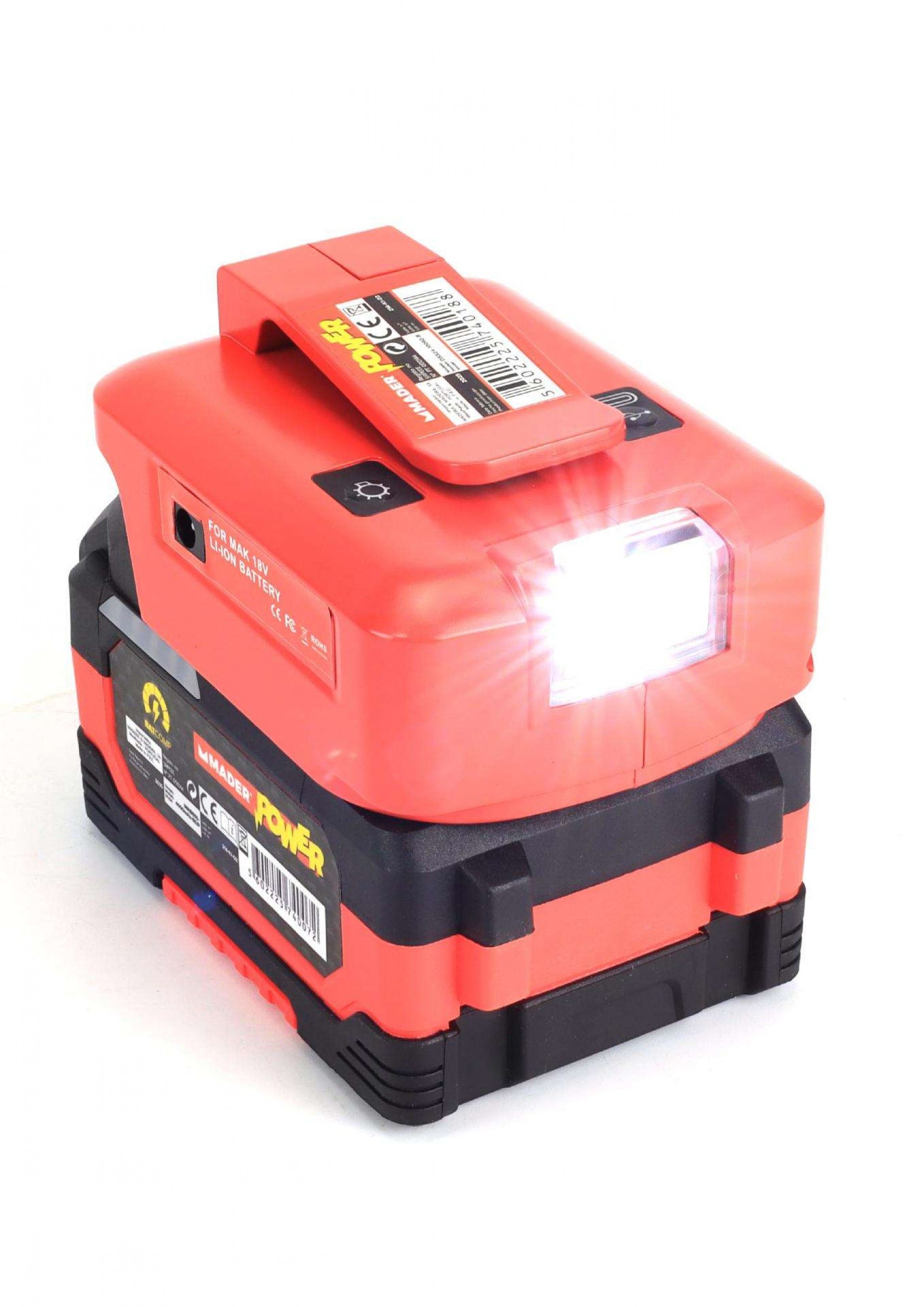 Adaptador com Lanterna, USB A + C, 18V - MADER POWER® ref. 74018 MADER