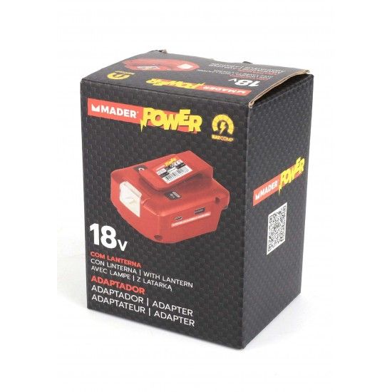 Adaptador com Lanterna, USB A + C, 18V - MADER POWER® ref. 74018 MADER Adaptador com Lanterna, USB A + C, 18V - MADER POWER® ref. 74018 MADER