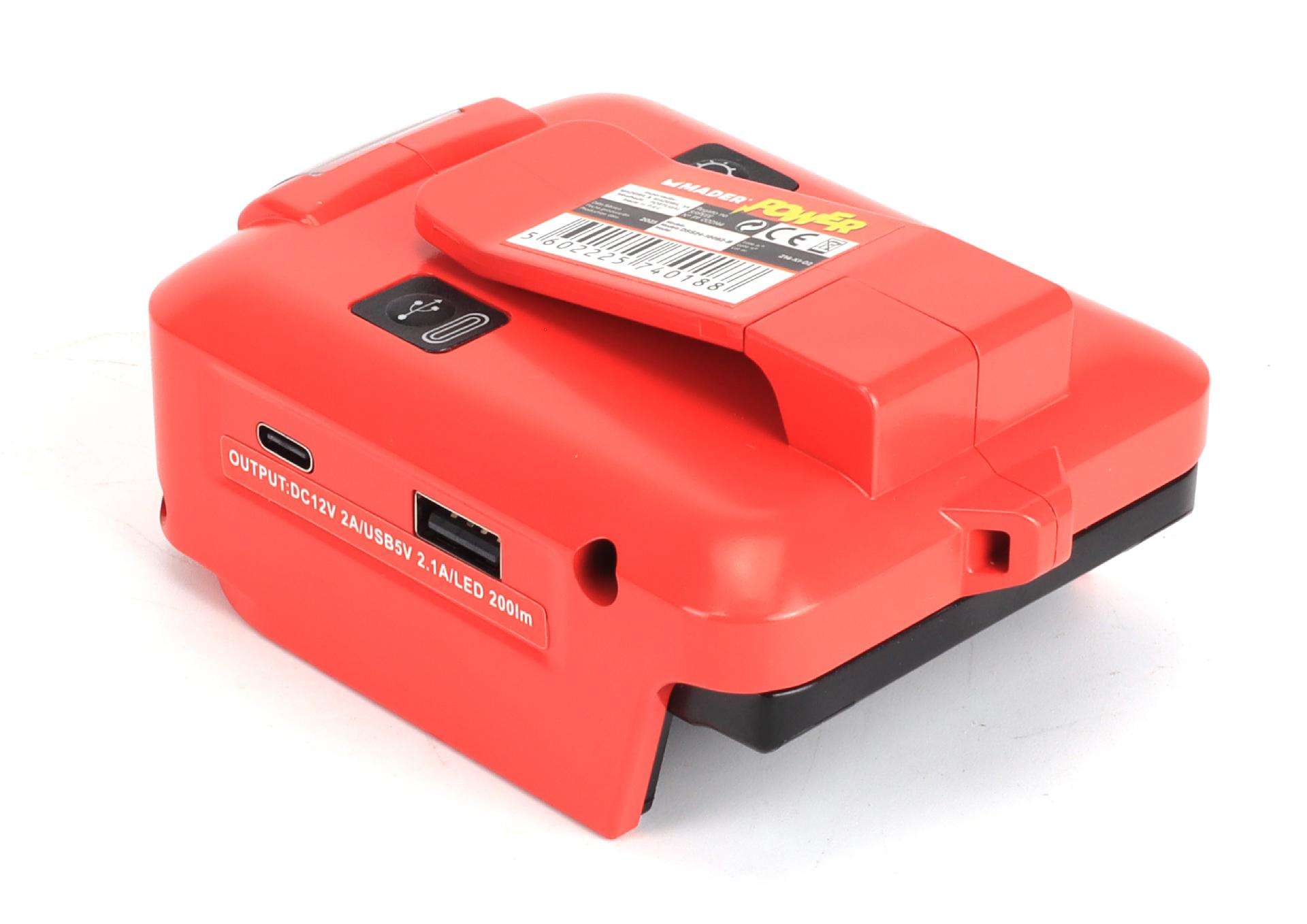 Adaptador com Lanterna, USB A + C, 18V - MADER POWER® ref. 74018 MADER