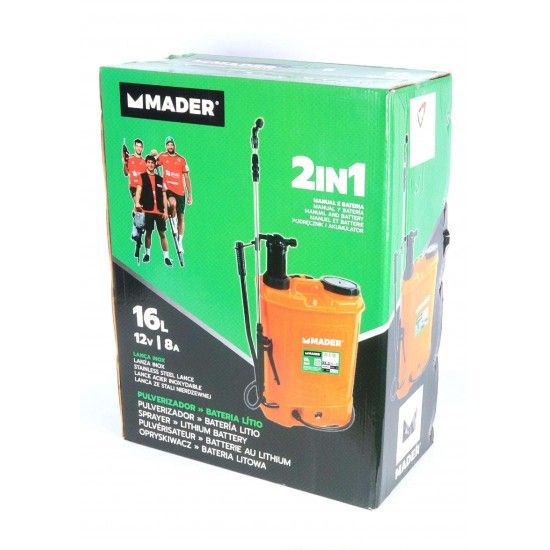 Pulverizador Manual e Bateria de Lítio, 16L refª 69092 MADER Pulverizador Manual e Bateria de Lítio, 16L refª 69092 MADER