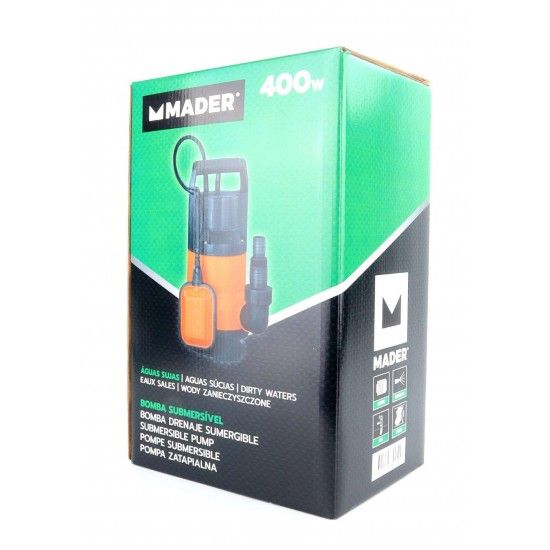 Bomba Submersível, Águas Sujas, 400W, 8000 L/h refª 69059 MADER Bomba Submersível, Águas Sujas, 400W, 8000 L/h refª 69059 MADER