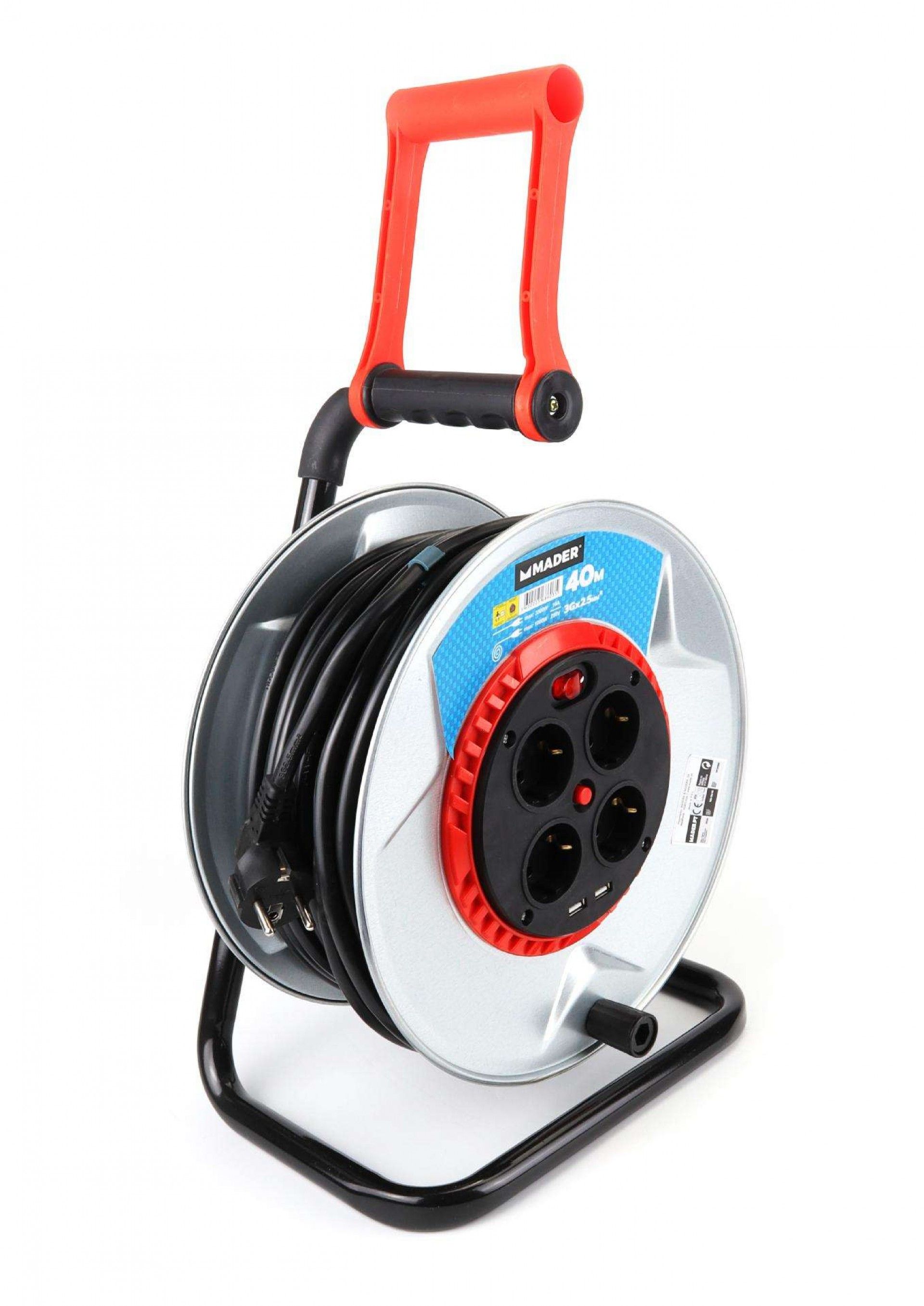 Extensão Elétrica, com Enrolador Metal, com Tampa, 40m, 3G2,5mm²- MADER®Home Tools refª 68603 MADER
