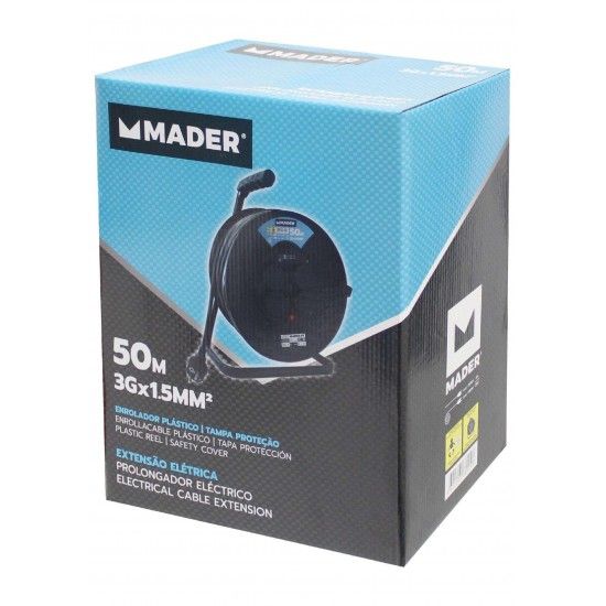 Extensão Elétrica, Com Enrolador, 50m refª 68024 MADER Extensão Elétrica, Com Enrolador, 50m refª 68024 MADER