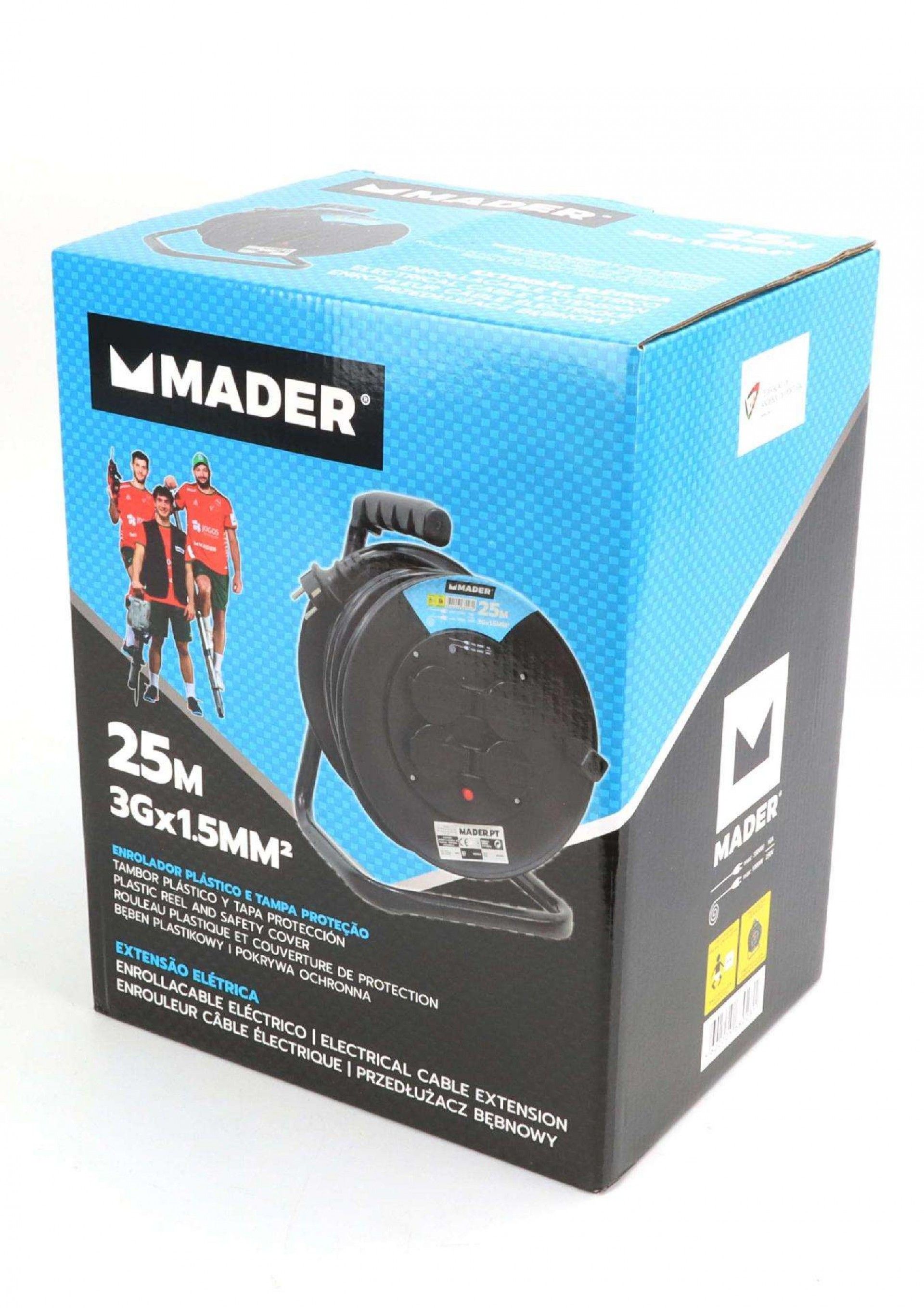 Extensão Elétrica, Com Enrolador, 25m 3x1.5mm refª 68023 MADER