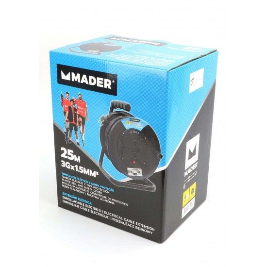 Extensão Elétrica, Com Enrolador, 25m 3x1.5mm refª 68023 MADER Extensão Elétrica, Com Enrolador, 25m 3x1.5mm refª 68023 MADER