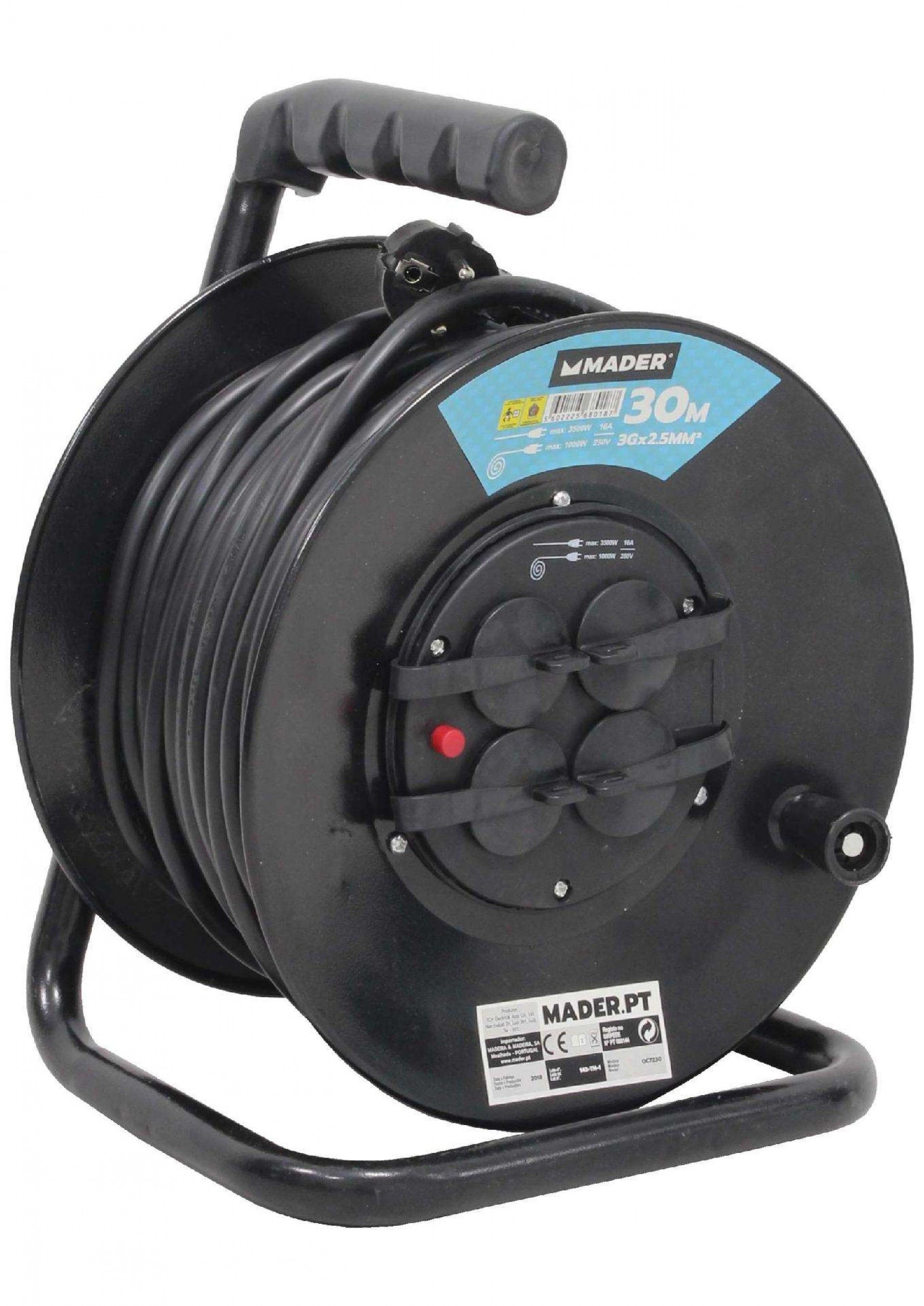 Extensão Eléctrica, com Enrolador, 30m refª 68018 MADER