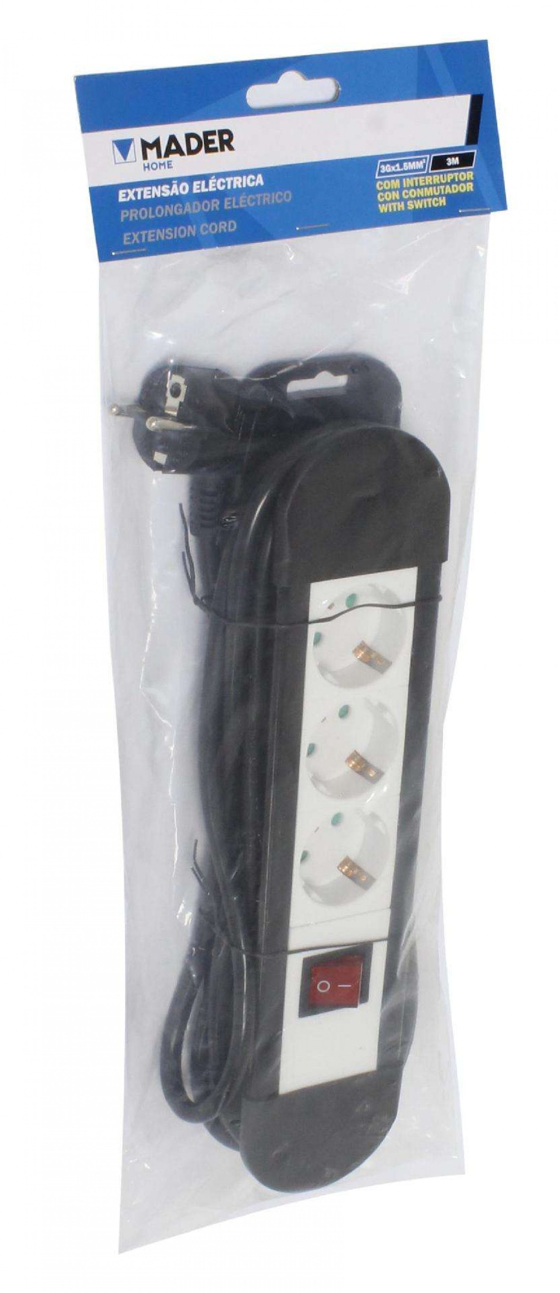 Extensão Eléctrica, com Interruptor, 1.5mmx3m, 3S refª 68005 MADER