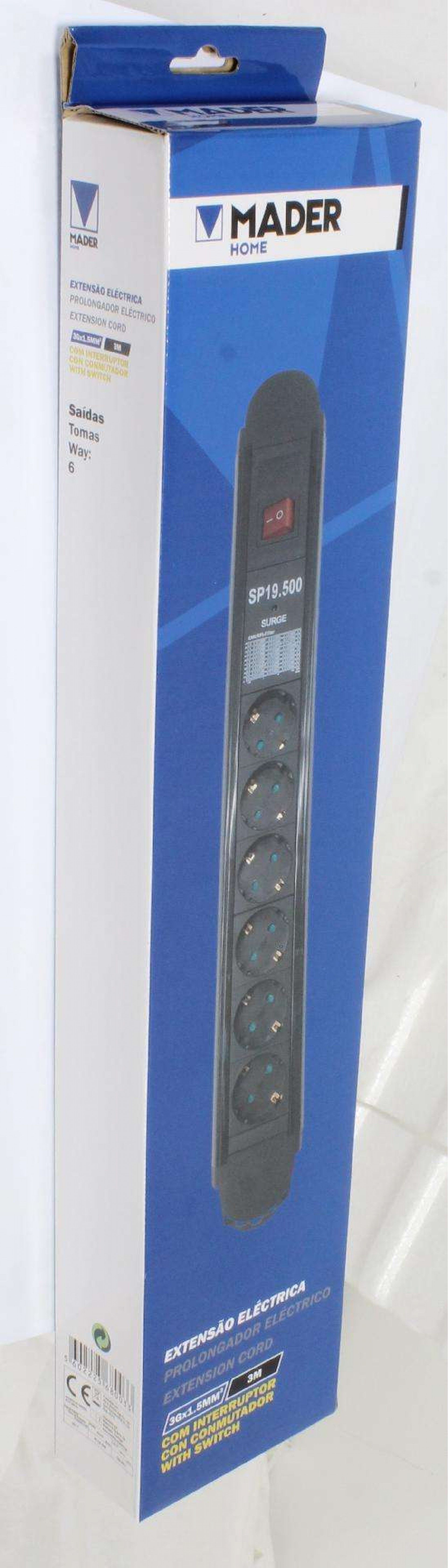 Extensão Eléctrica, com Interruptor, 1.5mmx3m, 6S refª 68003 MADER