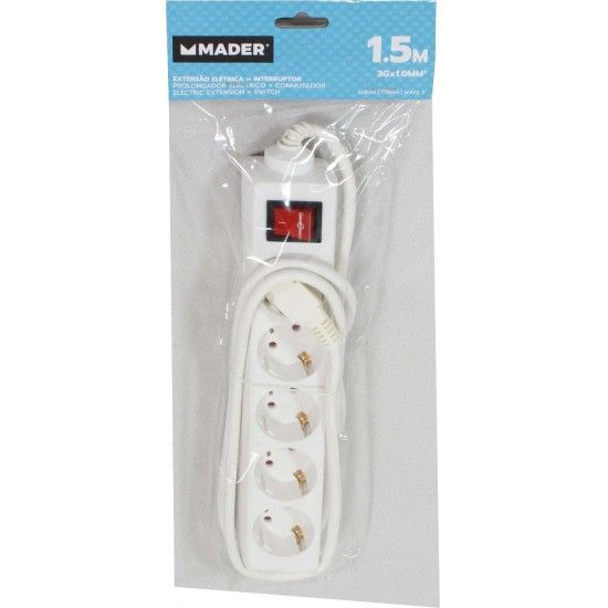 Extenso Eltrica, com Interruptor, 5 Tomadas, 1.5m, 3G x 1.0mm ref 68000 MADER