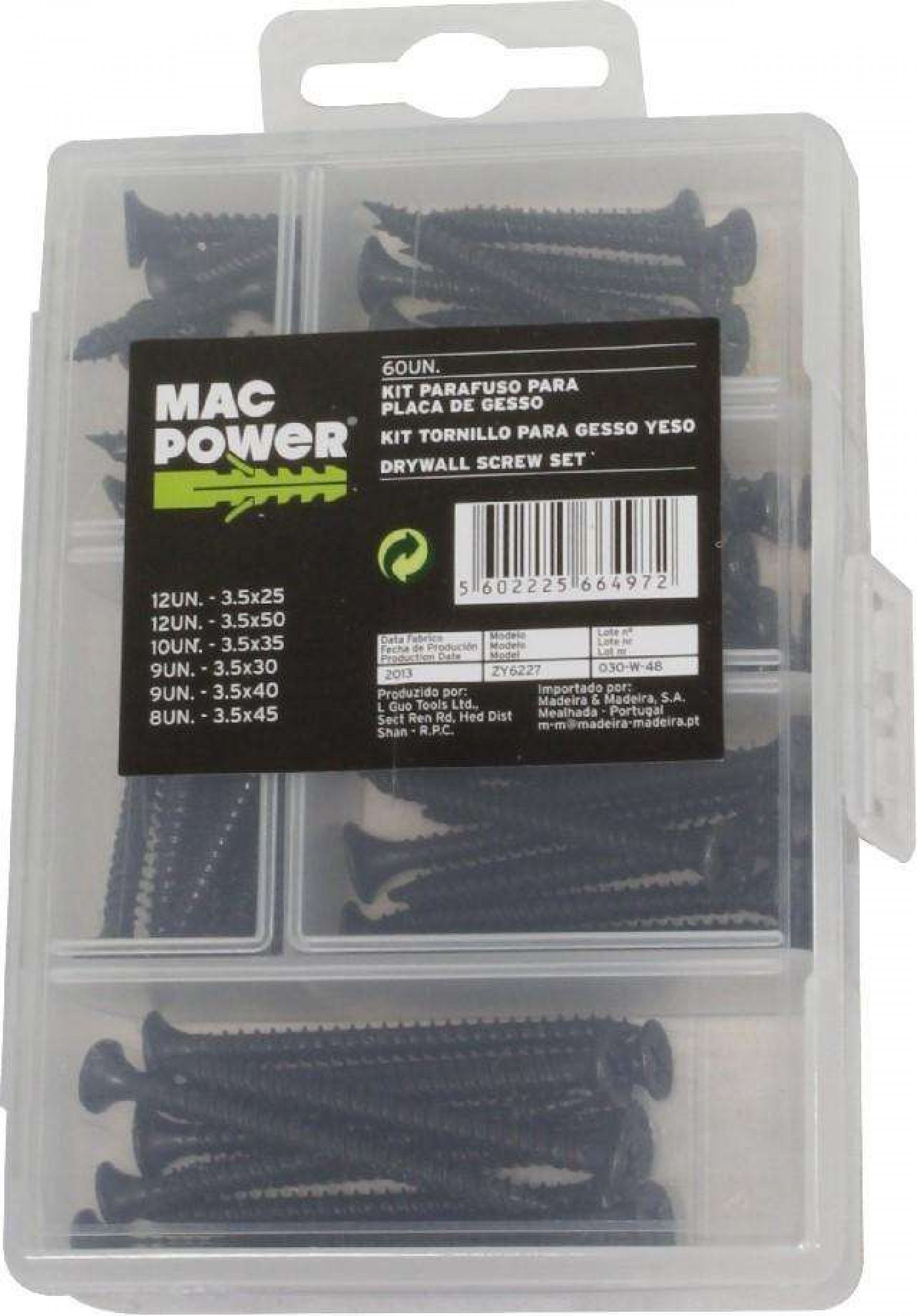 Kit Parafuso para Placa de Gesso, 60Un refª 66497 MAC POWER