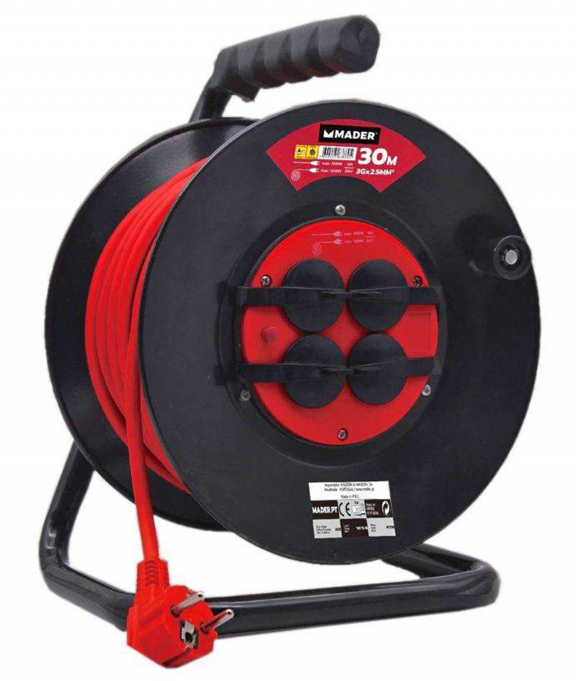 Extensão Elétrica, Enrolador Metálico, 30m, 3G x 2,5mm² ref. 63880 MADER