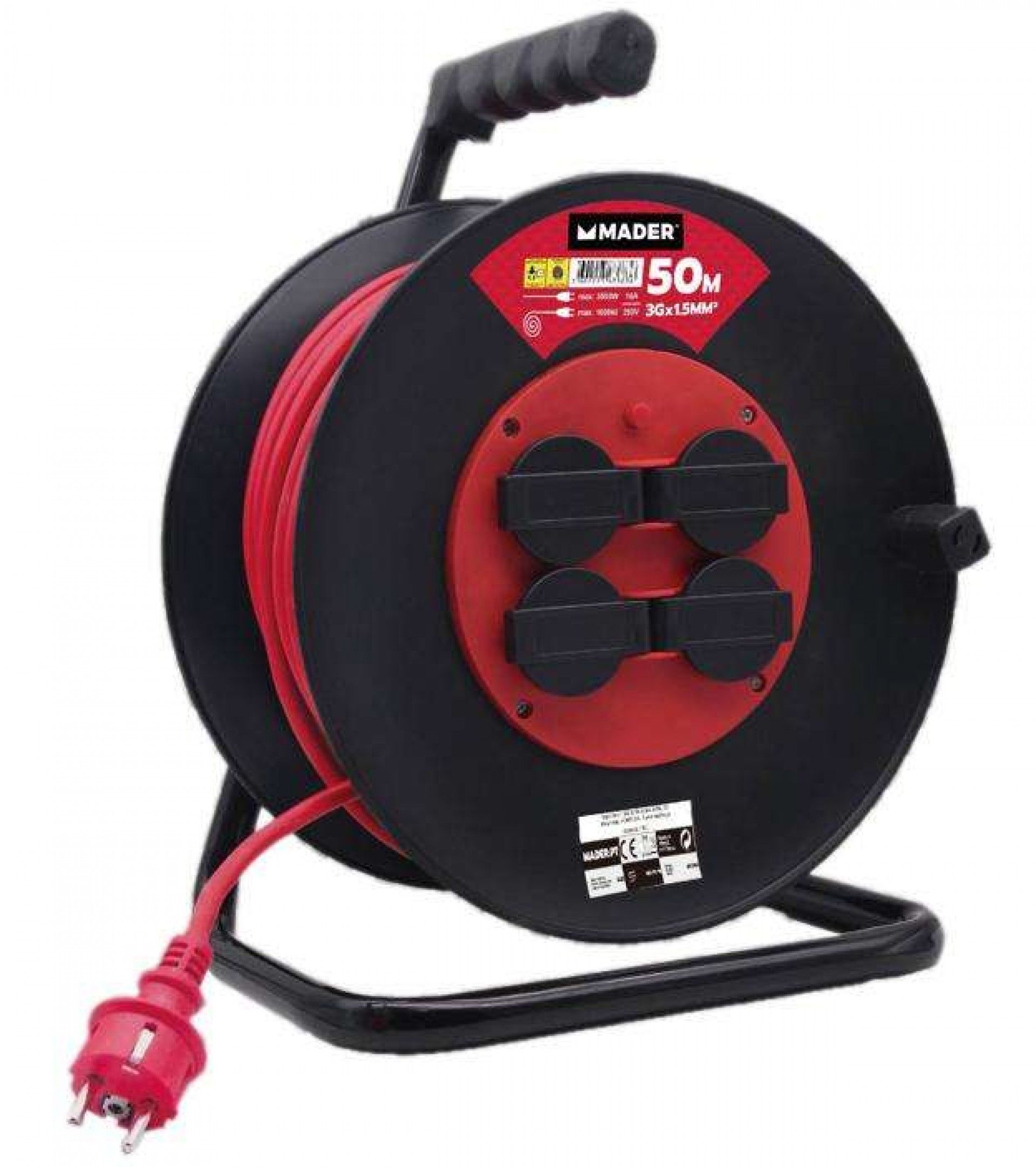 Extensão Elétrica, Enrolador Plástico, 50m, 3G x 1,5mm² ref. 63883 MADER
