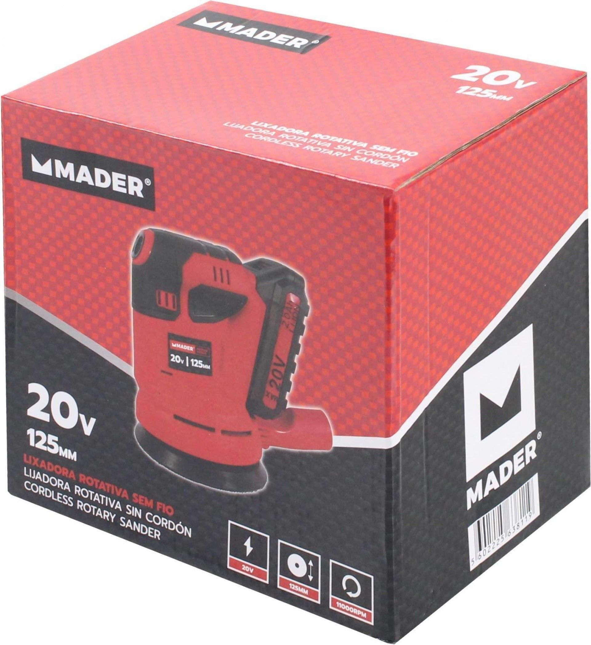 Lixadora Rotativa sem Fios, 20V, 2.0Ah refª 63811 MADER