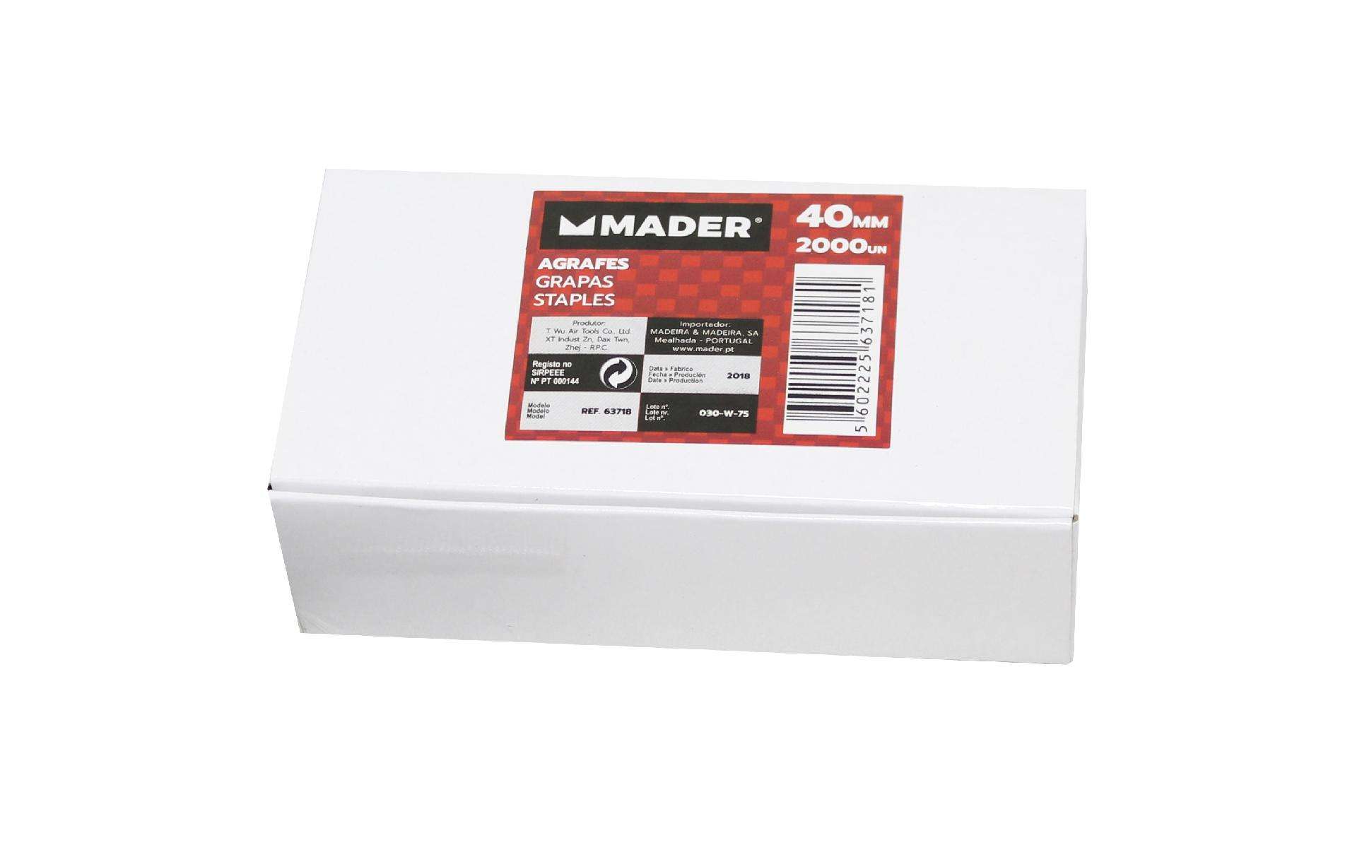 Agrafes, para Pneumática, 40mm, 2000Un refª 63718 MADER