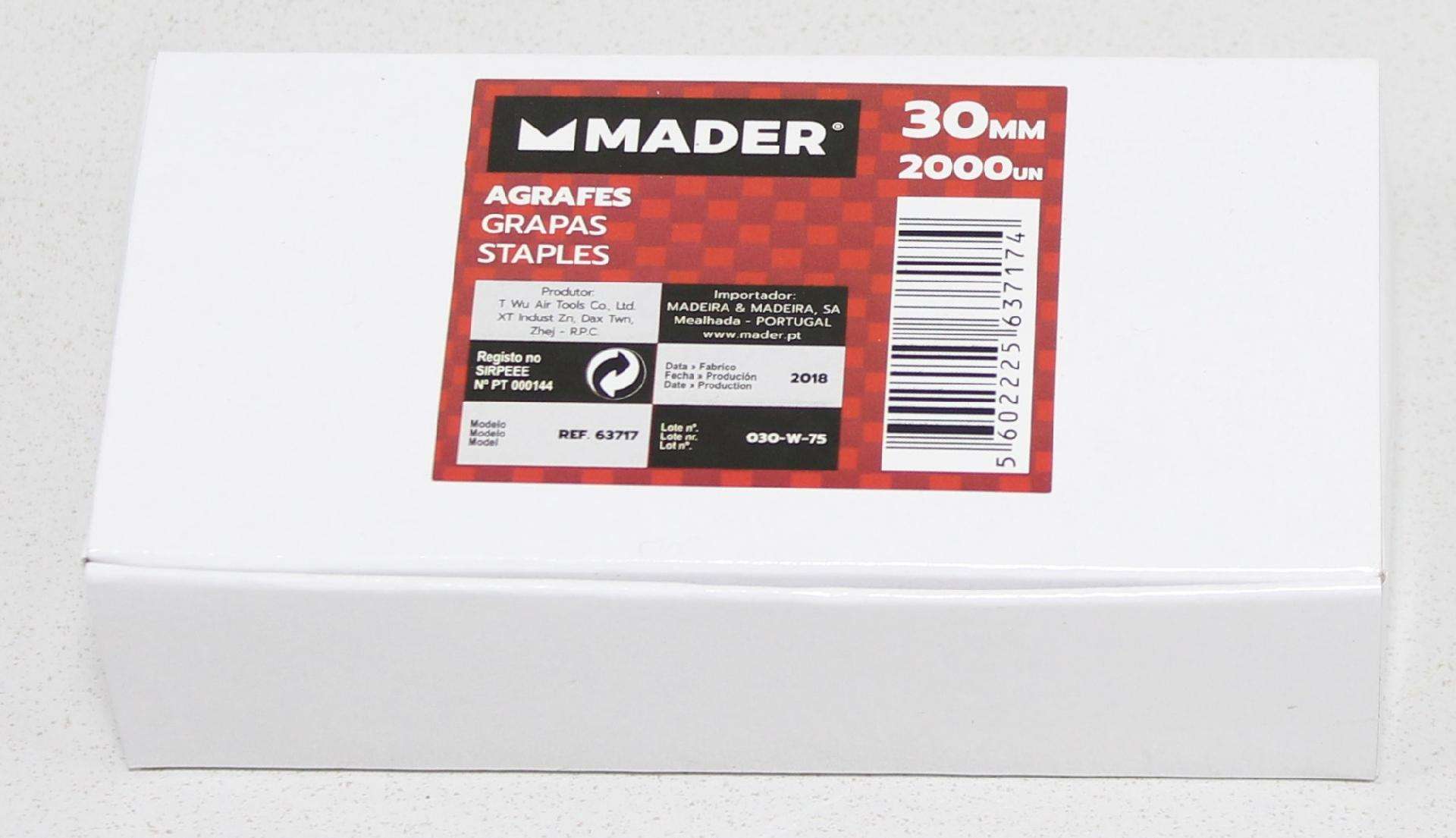 Agrafes, para Pneumática, 30mm, 2000Un refª 63717 MADER