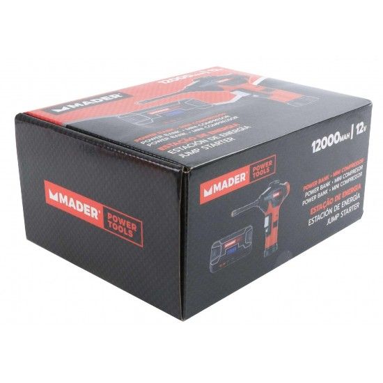 Estação de Energia, 12Ah, Power Bank + Mini Compressor refª 63547 MADER Estação de Energia, 12Ah, Power Bank + Mini Compressor refª 63547 MADER